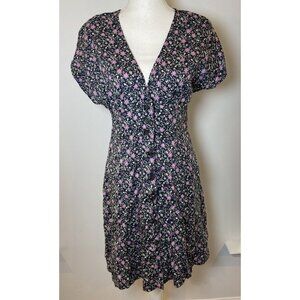 Marine Layer Dress Button Front Fit Flare Lyocell Gray Cream Purple M